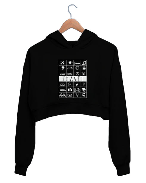 Quirkipedia TRAVEL ICONS TRAVEL Wanderlust, Biker Womens Crop Hoodies